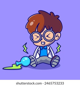  Netter Junge Wissenschaftler mit Röhren Cartoon-Symbol