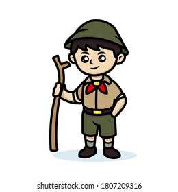 Cute boy scout kids mascot logo design illustration