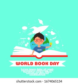 cute boy search for knowledge from books cartoon vector.World book day vecor.
