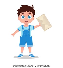 A cute boy sends an envelope. Vector illustration