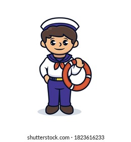 Cute boy with ship sailor costume mascot design