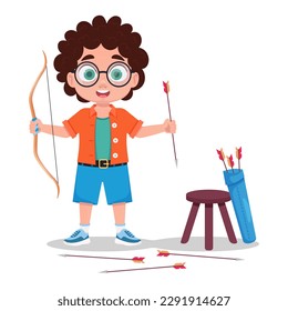 Cute boy schießt eine Schleife, Vektorgrafik