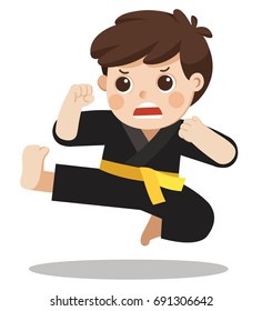 A cute boy showing his karate moves. Isolated vector