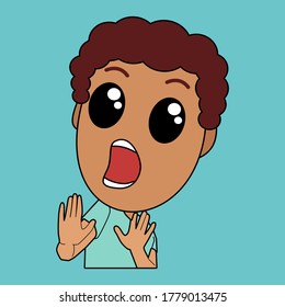 Cute boy showing palm as stop sign, stay, hold or rejection gesture