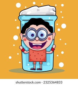Cute Boy Showing Strong Arm Against A Milk Glass For Healthy Food Sticker or Poster.