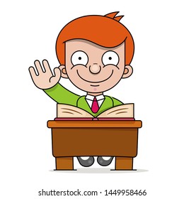 Cute Boy Sitting At His Desk And Learning School . Back To School