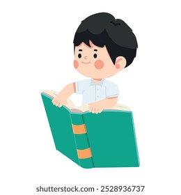 Cute boy sitting on a flying book
