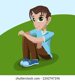 cute boy sitting on park garden vector