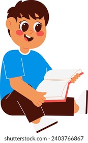 Un Chico Cuerdo Está Sentado Y Leyendo Una Ilustración De Un Libro