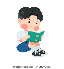 Cute boy sitting and reading a book