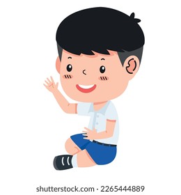 Cute boy sitting Thai student cartoon