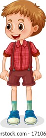 Un chico lindo sonriendo en una ilustración de fondo blanco