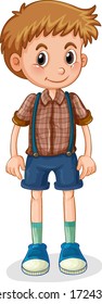 Un chico lindo sonriendo en una ilustración de fondo blanco