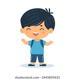 Cute boy smiling. vector illustration in children's flat style. On a white background.