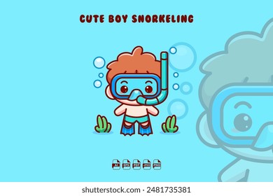 cute boy snorkeling underwater ! suitable for poster, sticker, logo and icon