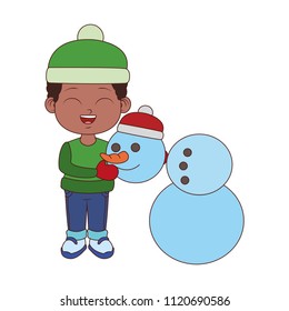 Cute boy with snowman