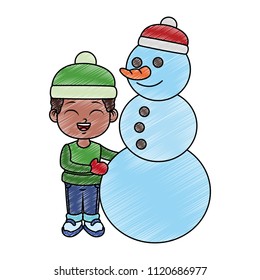 Cute boy with snowman scribble