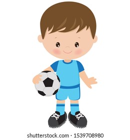 Cute boy with a soccer ball vector cartoon illustration