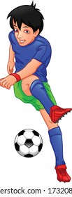 cute boy soccer player on white background