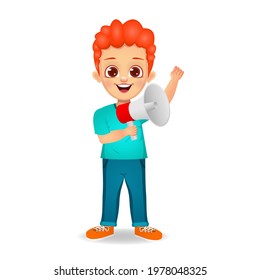 cute boy speaking into megaphone vector