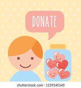 cute boy speech bubble donate jar coins
