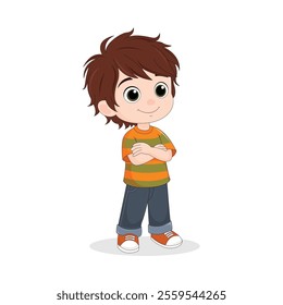 A cute boy standing with arms crossed pose vector illustration