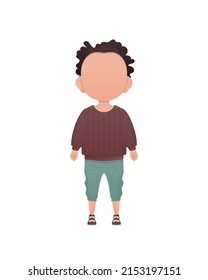 Un chico lindo está de pie. Aislado. Estilo de caricatura. Ilustración del vector