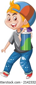 A Cute boy standing with spray on White Background illustration