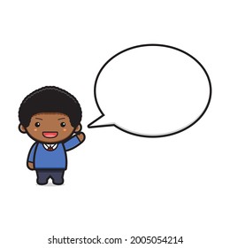 Cute boy student with bubble text cartoon icon vector illustration. Design isolated on white flat cartoon style.
