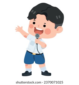Cute boy student holding the mic