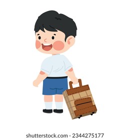 Cute boy student Pulling Luggage