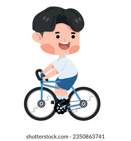 Cute boy student riding bicycle going to school 