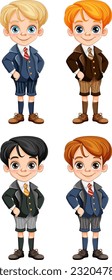 Cute-Junge-Schüler in der Schule einheitliche Satzgrafik