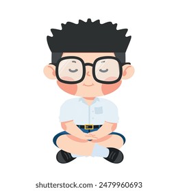 Cute Boy student is sitting in meditation