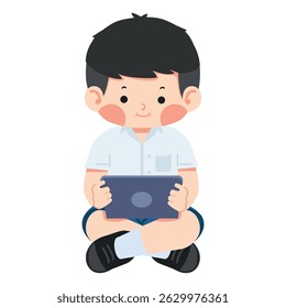Cute Boy Student Using a Tablet 