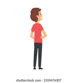 Cute Boy Student, View from Behind Cartoon Vector Illustration