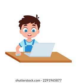 Cute boy studying with a laptop