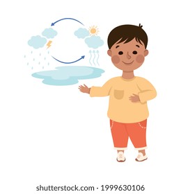 Cute Boy Studying Meteorology Science, Elementary School Student Researching Weather, Kids Education Concept Cartoon Vector Illustration