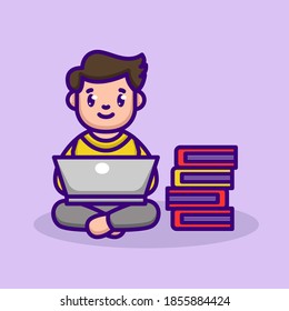 Cute boy studying and working at home