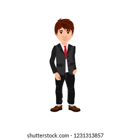 Cute boy in suit, vector icon for presents, invitation, children room, nursery decor, interior design. 