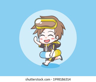 cute boy in the summer cartoon illustration