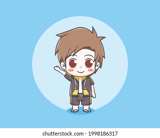 cute boy in the summer cartoon illustration