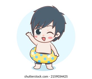 Cute boy in summer time cartoon illustration