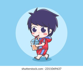 Cute boy in summer time cartoon illustration