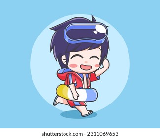 Cute boy in summer time cartoon illustration