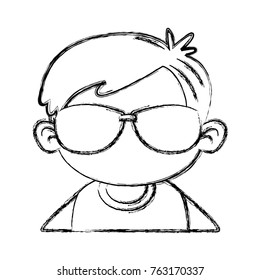 Cute boy with sunglasses cartoon