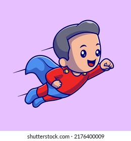 Cute Boy Super Hero Fliegender Cartoon Vektorsymbol Illustration. People Holiday Icon Konzept isolierten Premium-Vektorgrafik. Flachbildkartonstil