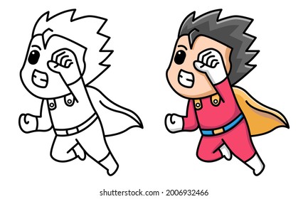 Cute boy superhero coloring page for kids