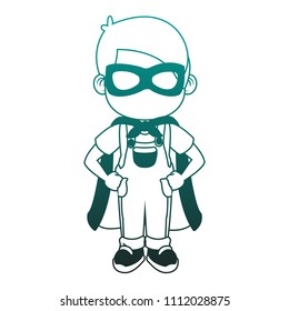 Cute boy with superhero costume blue lines