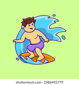 Cute Boy Surfing Cartoon Vector Icons Illustration. Flat Cartoon Concept. Suitable for any creative project.